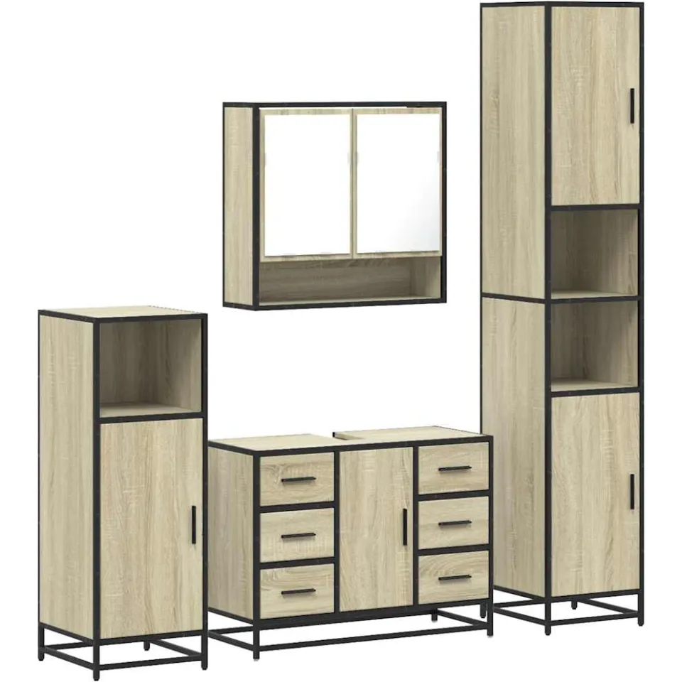 vidaXL 4-delige Badkamermeubelset bewerkt hout sonoma eikenkleurig, foto 3