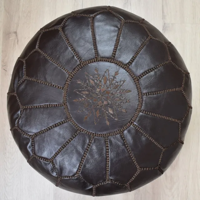 Poufs&Pillows Poef Rond - Bruin - Poef Leer - Handgemaakt en stijlvol - Gevuld geleverd