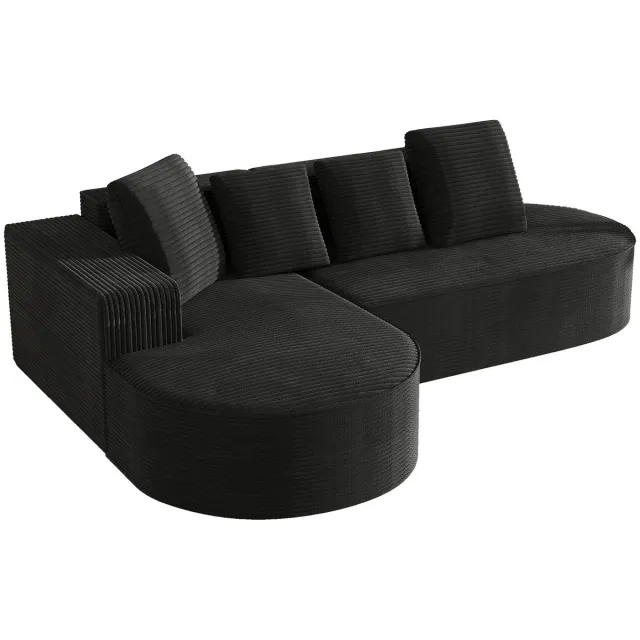 Merax Cloud Hoekbank 3-zits met Chaise Longue - Boneless Modulaire Bank - Ribcord - Diepe Zitting 69,5 cm - Zwart - Geen Montage