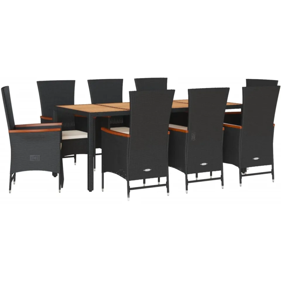 vidaXL 9-delige Tuinset poly rattan zwart