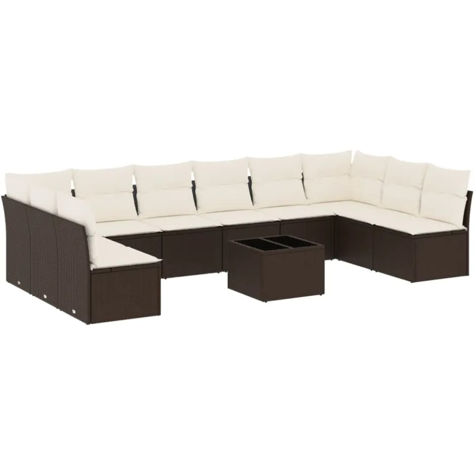 vidaXL 11-delige Loungeset met kussens poly rattan bruin, foto 3