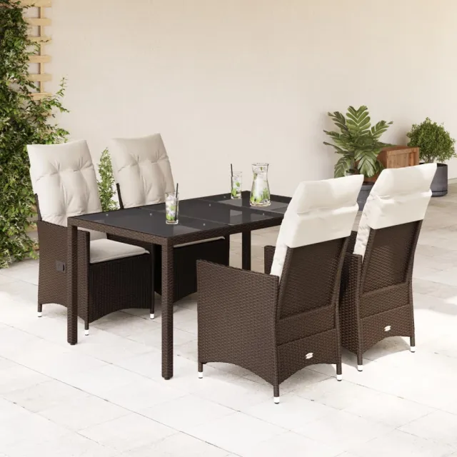 vidaXL 5-delige Tuinset met kussens poly rattan bruin
