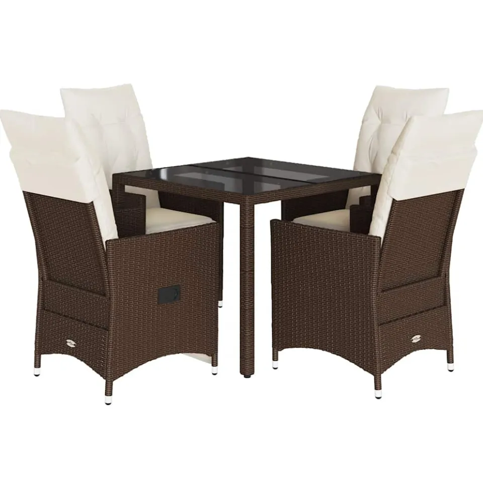 vidaXL 5-delige Tuinset met kussens poly rattan bruin, foto 3