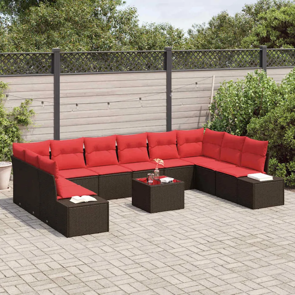 vidaXL Tuin Sofa Set 11 st Bruin poly rattan, foto 3