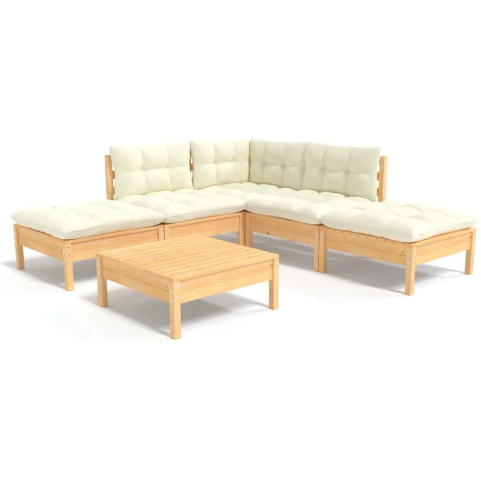 vidaXL 6-delige Loungeset met crèmekleurige kussens grenenhout, foto 3