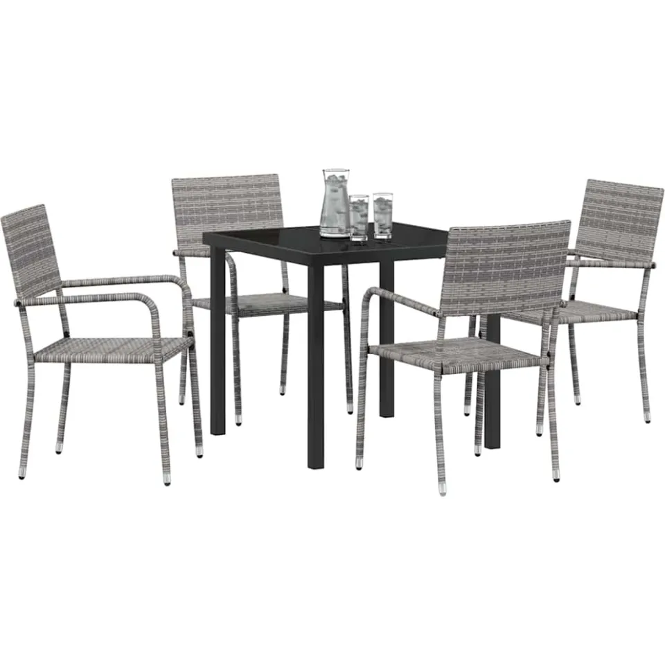 vidaXL Tuin eettafelset 5 st Grijs poly rattan, foto 2