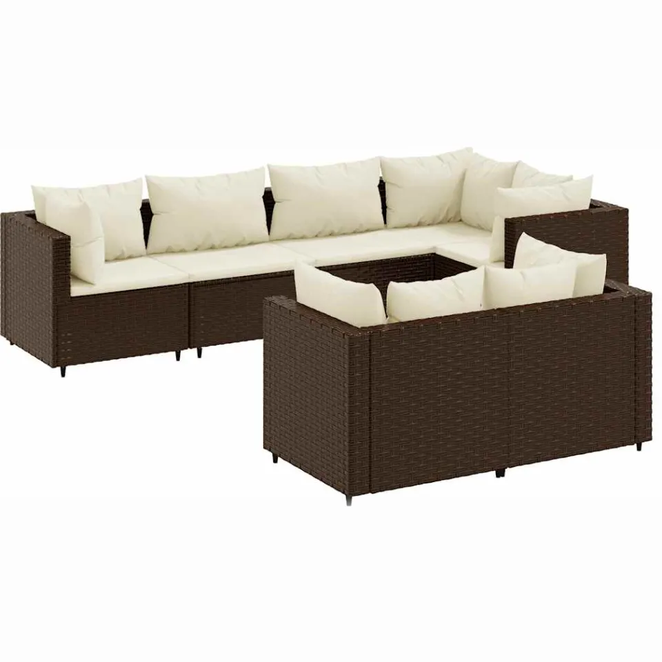 vidaXL 7-delige Loungeset met kussens poly rattan bruin, foto 3