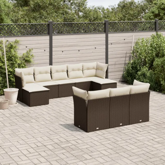 vidaXL 10-delige Loungeset met kussens poly rattan bruin, foto 2