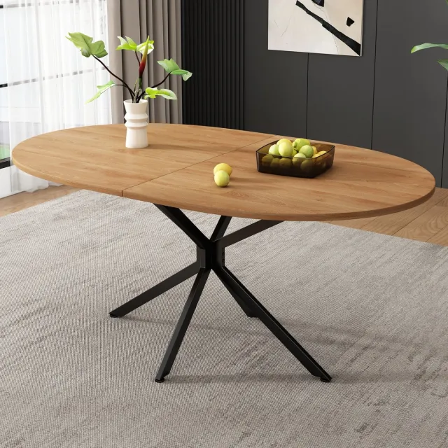 Zubaliya Eettafel 120x80 cm - Moderne Eettafel Met Kruisvormige Metalen Onderstel - MDF Natuur Natuurlijk