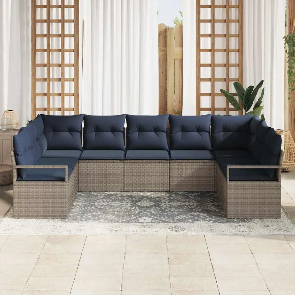 vidaXL Bankstel 9 st Grijs poly rattan, foto 2