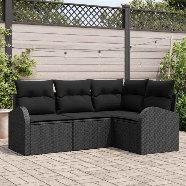 vidaXL Tuinbankenset 4 st Zwart poly rattan, foto 2