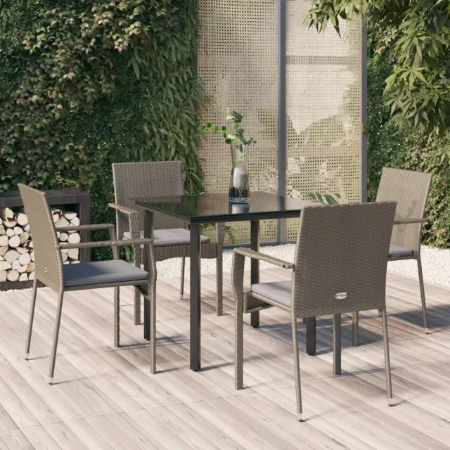 vidaXL 5-delige Tuinset met kussens poly rattan zwart en grijs, foto 2