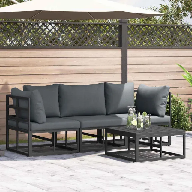 vidaXL Tuinbankenset 4 st Zwart Metaal, foto 2