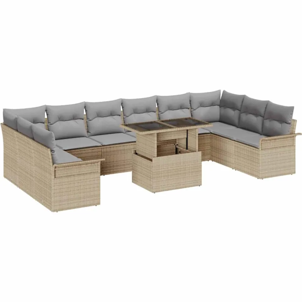 vidaXL Tuin Sofa Set 11 st Beige Poly riet