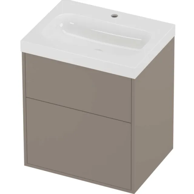 Proline Haga Badmeubelset Polystone Mezza 1 Kraangat Voor Grepen 60x46x73 cm Glans Wit Clay Beige