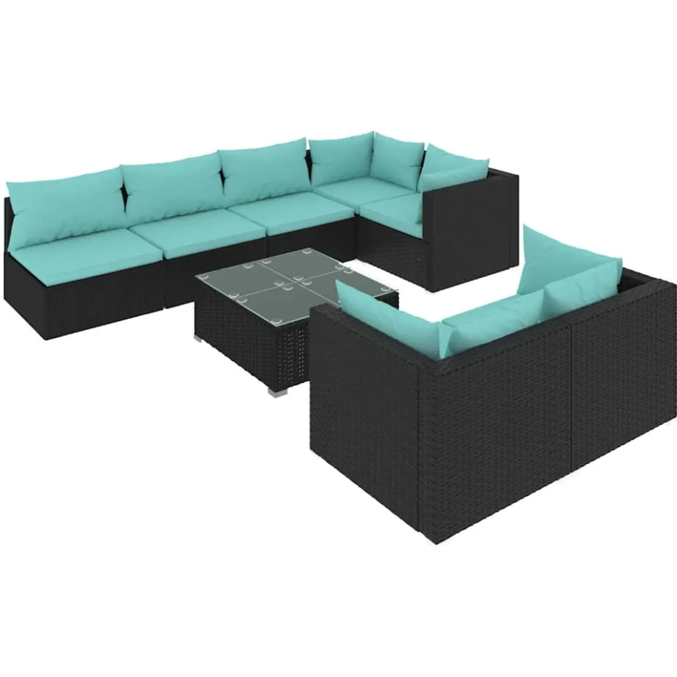 vidaXL 8-delige Loungeset met kussens poly rattan zwart, foto 4