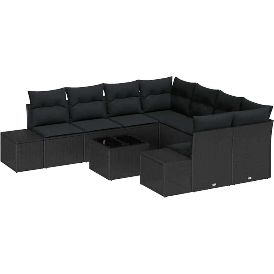 vidaXL Tuin Sofa Set 9 st Zwart poly rattan