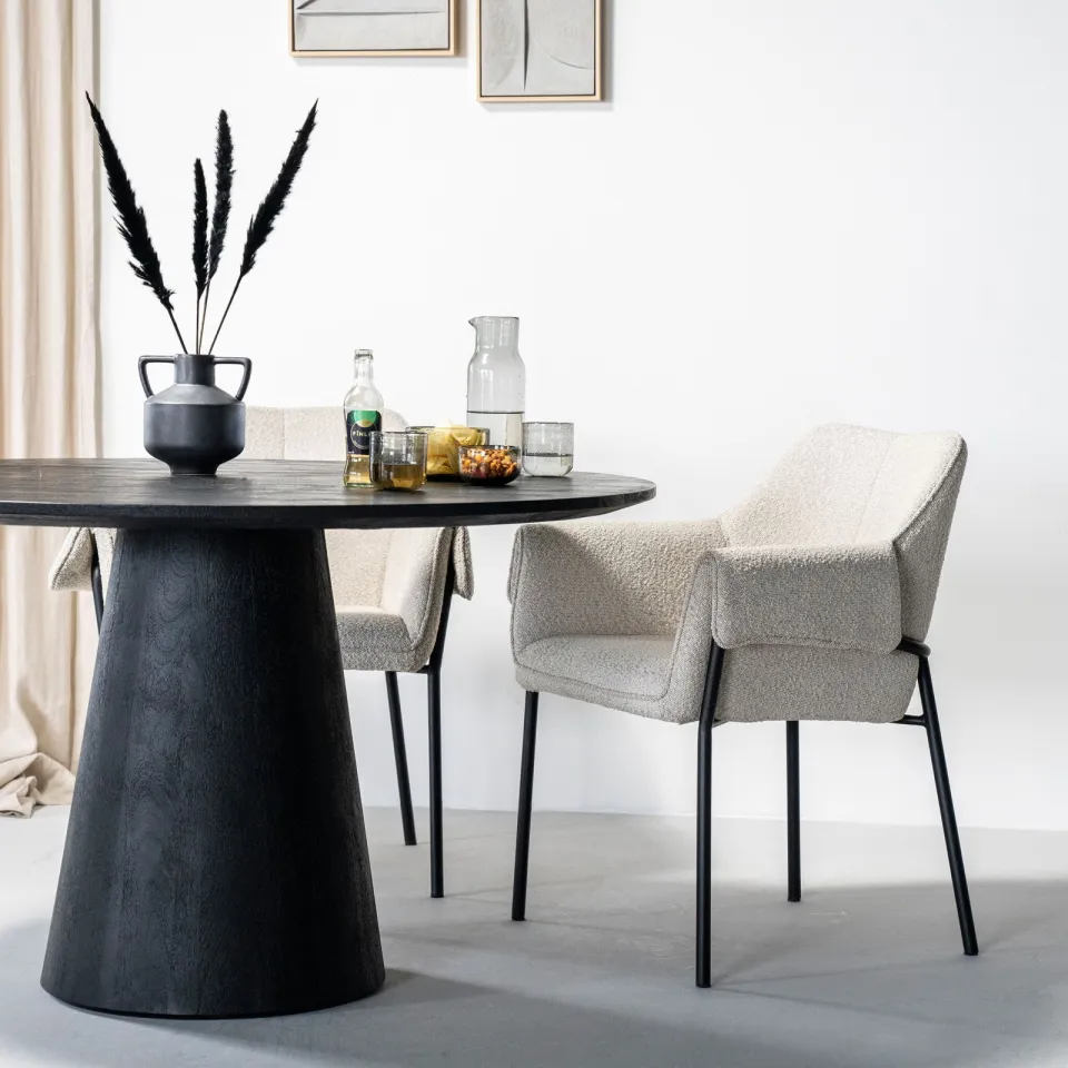 Eleonora Ronde Eettafel 'Aron' Mangohout, kleur Zwart, 130cm, foto 3