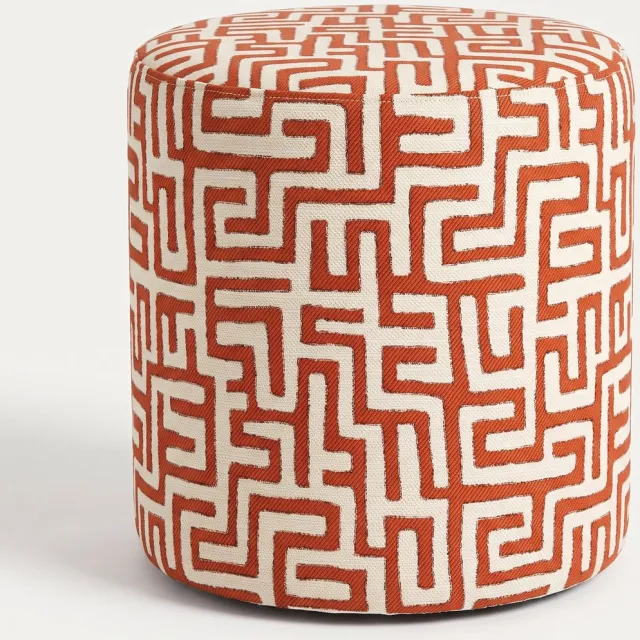 Mörgenn Poef Maze Terra - Ronde Poef en Voetenbank - Jacquard Labyrint - 60x60x50 cm