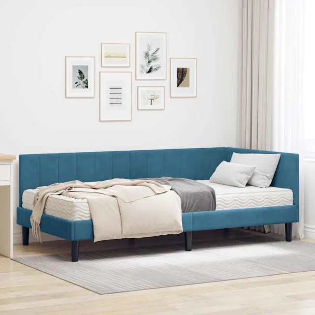 vidaXL Hoekbedframe met Matras 2 st Blauw 90 x 190 cm Fluweel