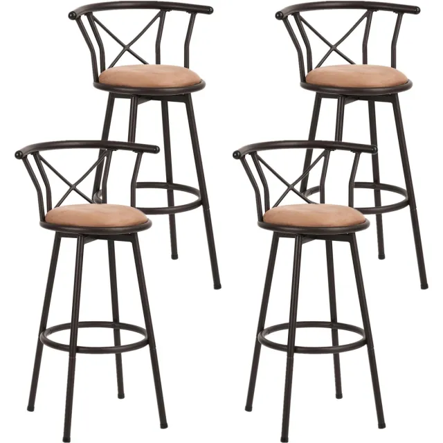 MEUBLE COSY MEUBLES COSY Barkruk - Set van 4 360° Draaibare Barkrukken Vintage met Rugleuning met Voetsteun-Industrial-Hoogte 99.5cm Barstoel met stabiel stalen frame - Bruin