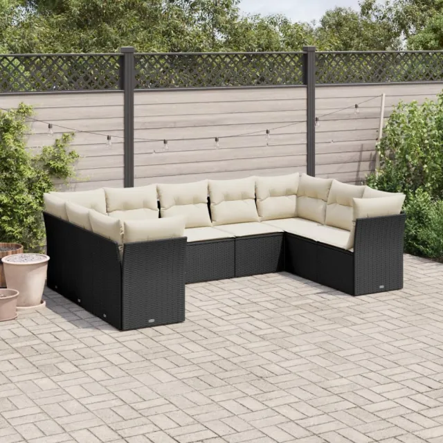 vidaXL 9-delige Loungeset met kussens poly rattan zwart, foto 2