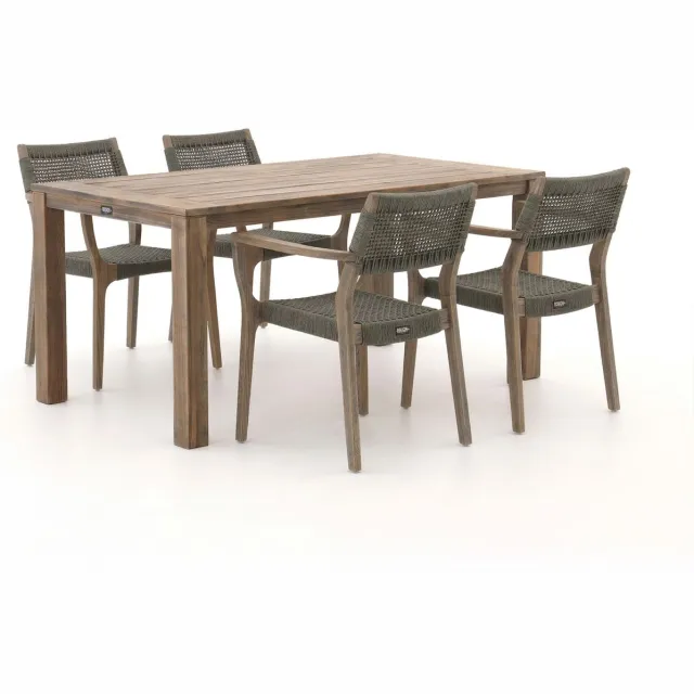 ROUGH Furniture ROUGH-L Rope/ROUGH-S 160cm dining tuinset 5-delig stapelbaar Bruin
