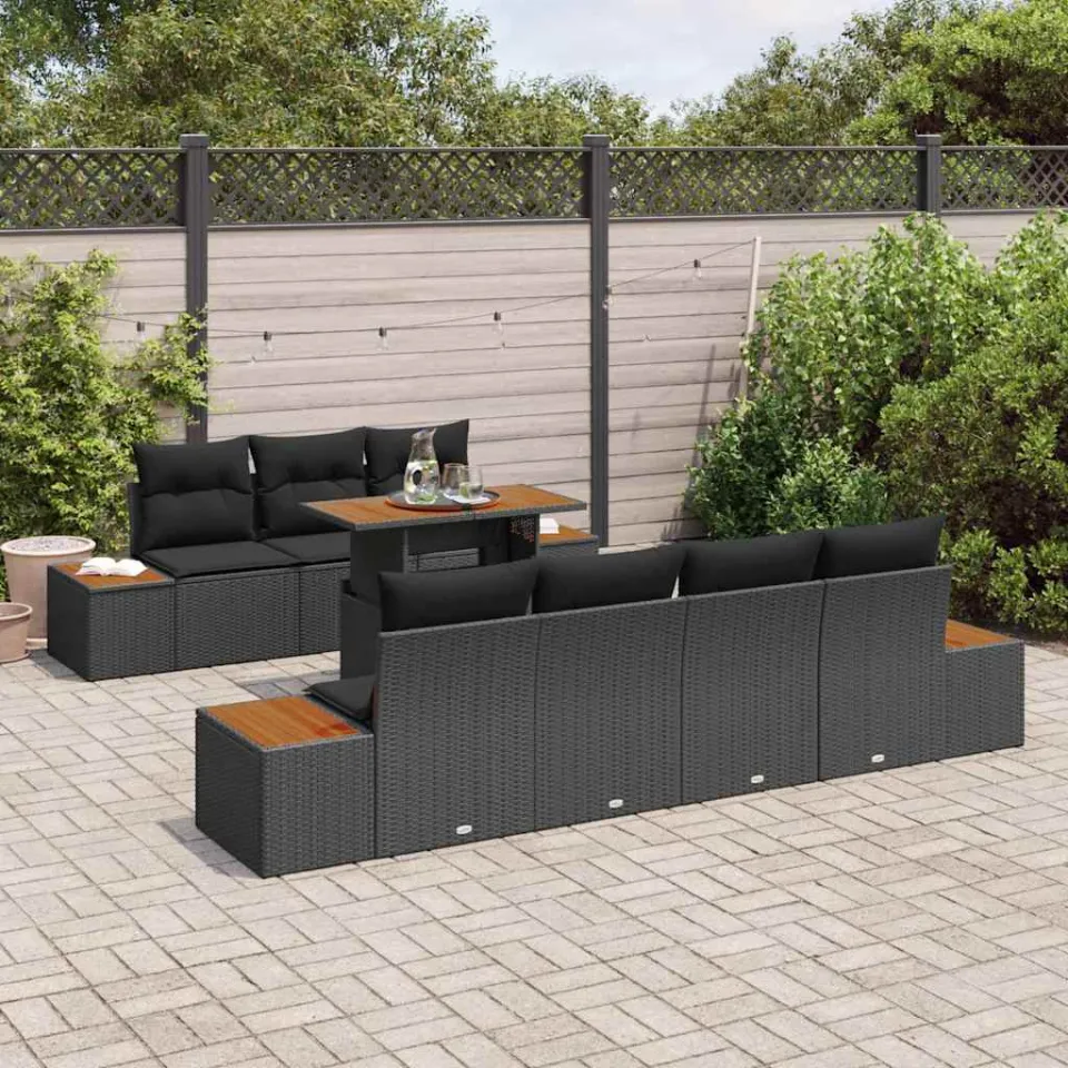 vidaXL Tuin Sofa Set 8 st Zwart Poly riet, foto 3