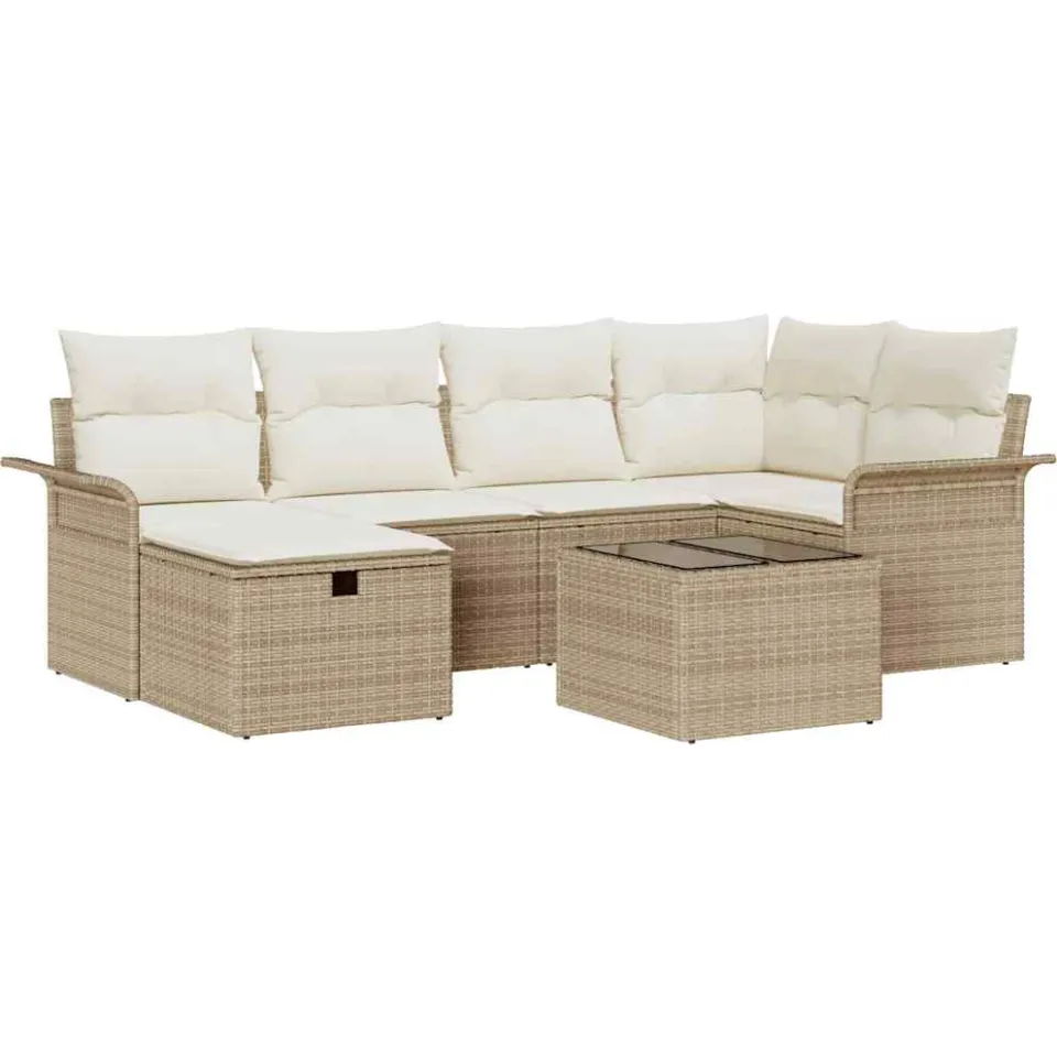 vidaXL Tuin Sofa Set 7 st Poly riet Beige