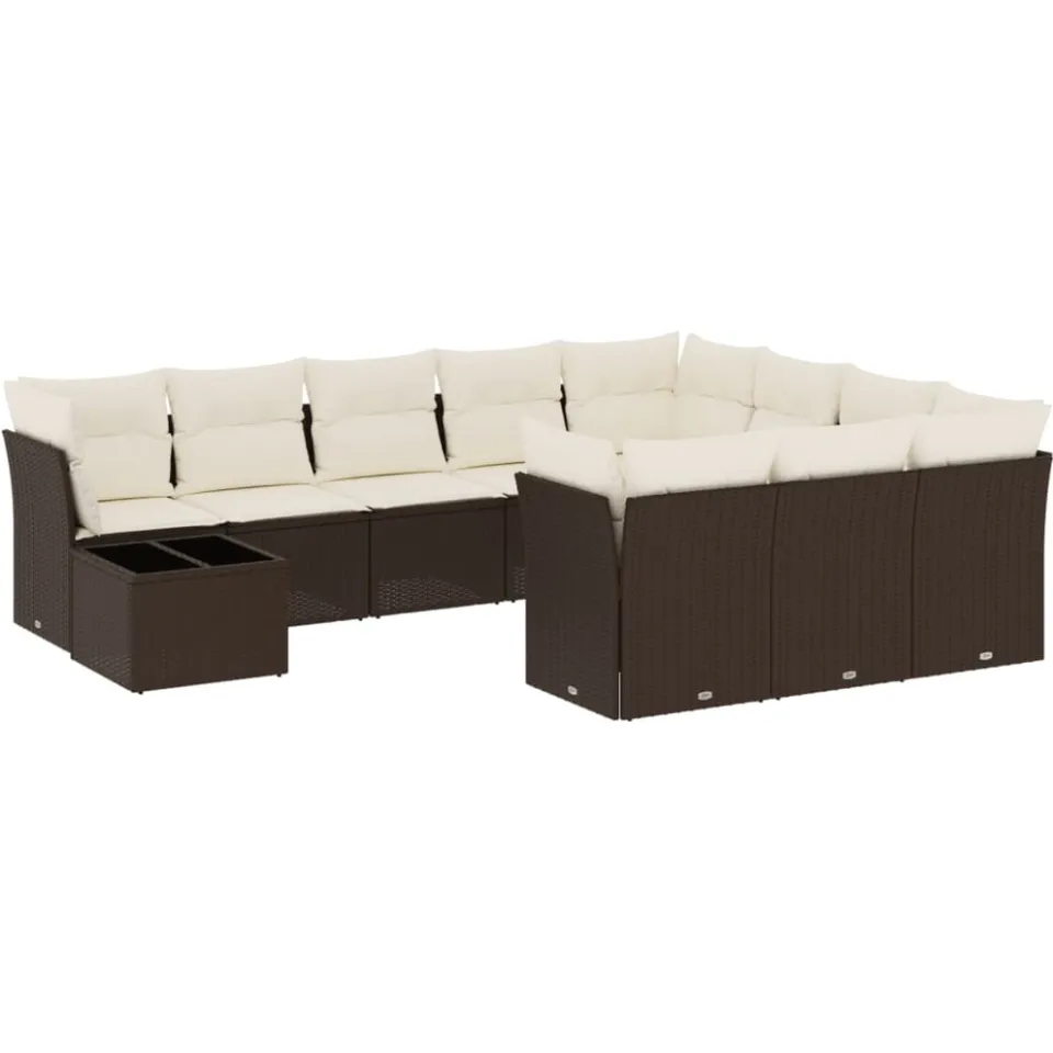 vidaXL 11-delige Loungeset met kussens poly rattan bruin, foto 3