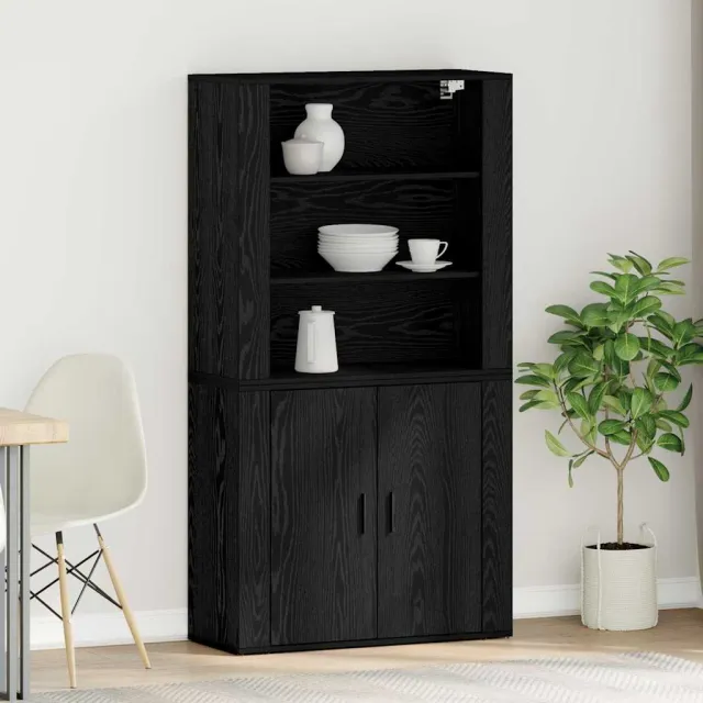 vidaXL Hoge kast Zwart Eiken 80 x 33 x 150 cm Bewerkt hout