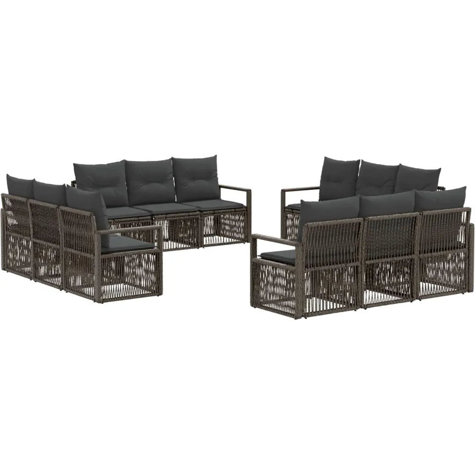vidaXL Tuinbankenset 12 st 12-zits Grijs poly rattan, foto 3