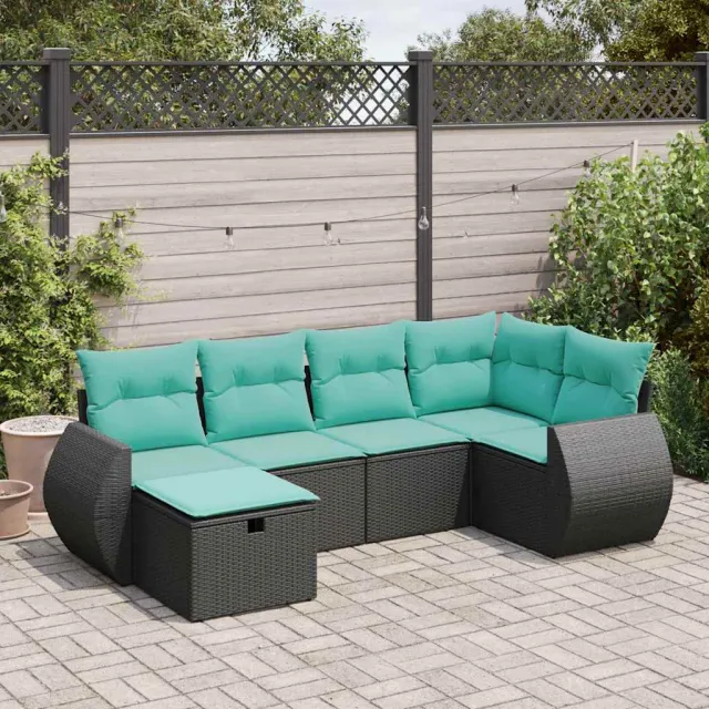 vidaXL 6-delige Loungeset met kussens poly rattan zwart, foto 2