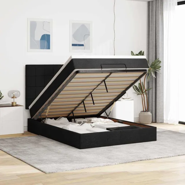 vidaXL Ottoman bed met matras en LED's 140x190cm stof zwart