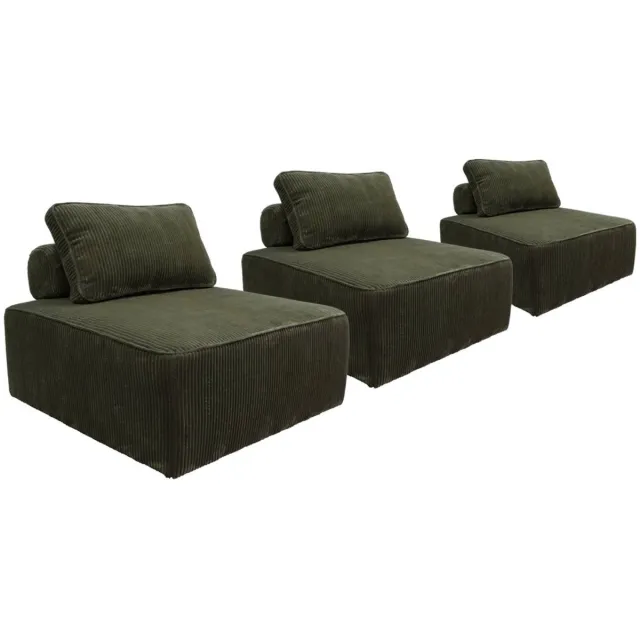 sweeek Set van 3 fauteuils voor modulaire bank corduroy 1 zitplaats l 90 x b 90 x h 78 cm - lao Donkergroen