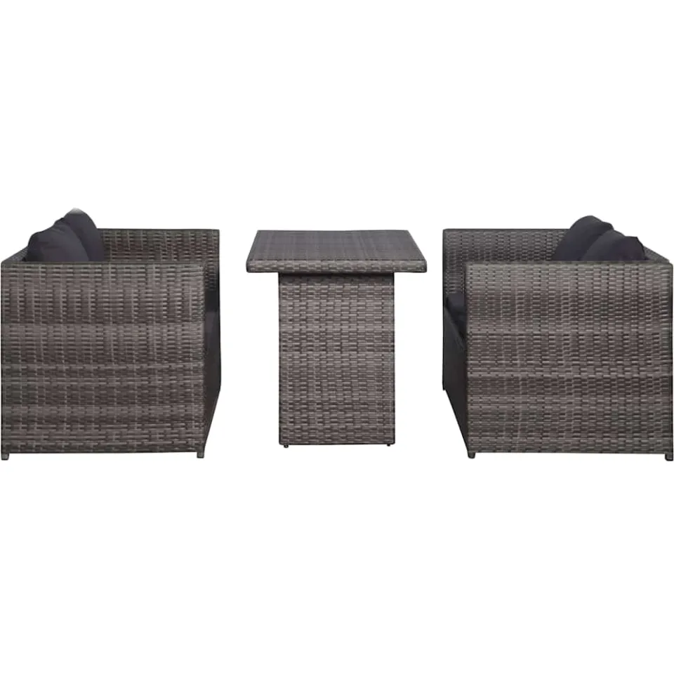 vidaXL 3-delige Bistroset met kussens poly rattan grijs, foto 2