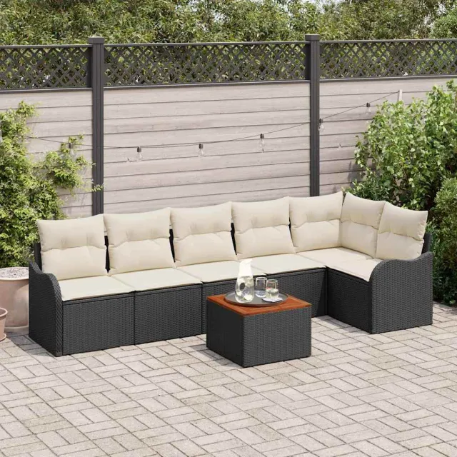 vidaXL Tuinbankenset 7 st Zwart en Crème poly rattan, foto 2