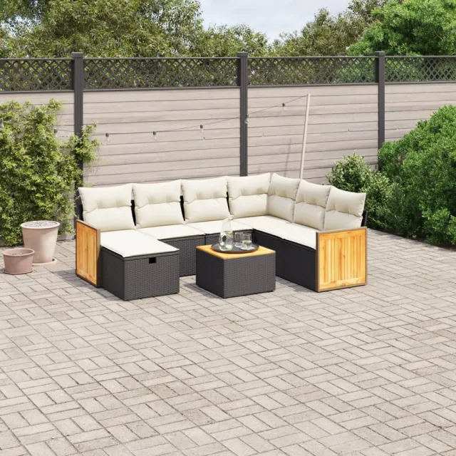vidaXL 8-delige Loungeset met kussens poly rattan zwart, foto 2