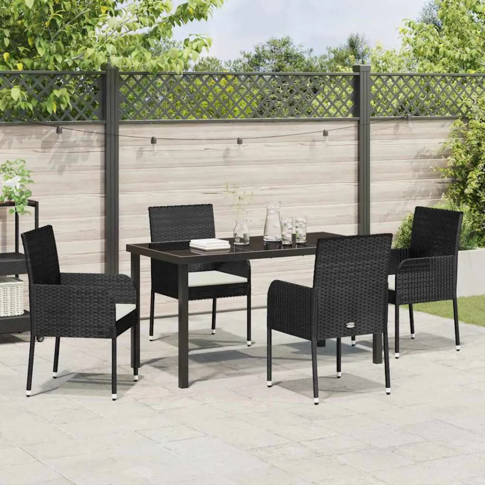 vidaXL Tuin eettafelset 5 st Zwart poly rattan