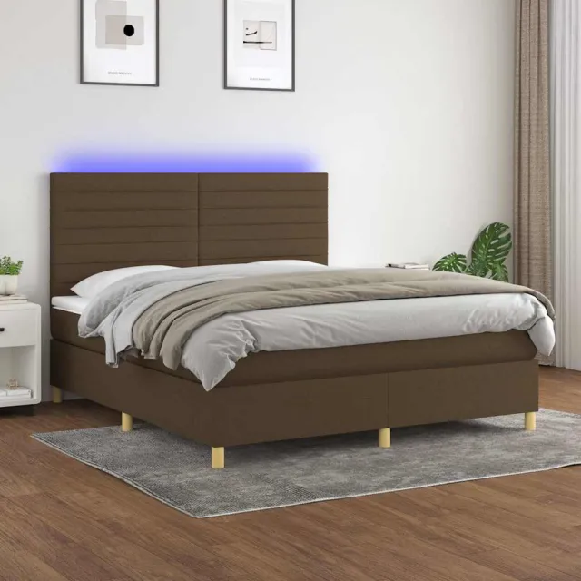 vidaXL Boxspring met matras en LED stof donkerbruin 160x200 cm bruin