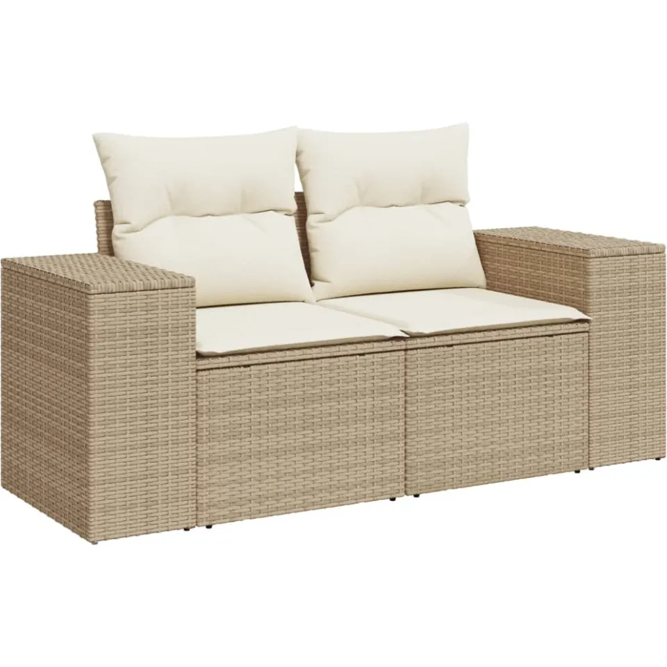 vidaXL 6-delige Loungeset met kussens poly rattan beige