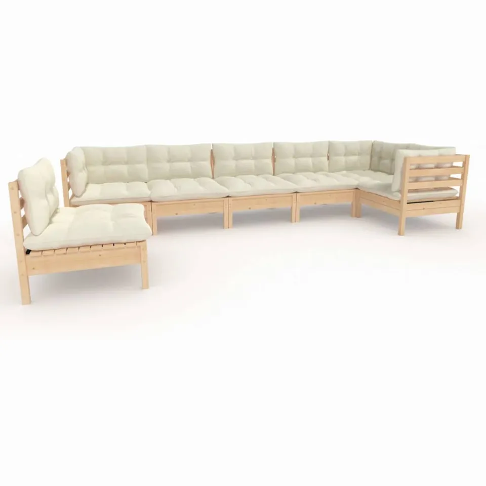 vidaXL 7-delige Loungeset met crèmekleurige kussens grenenhout, foto 4