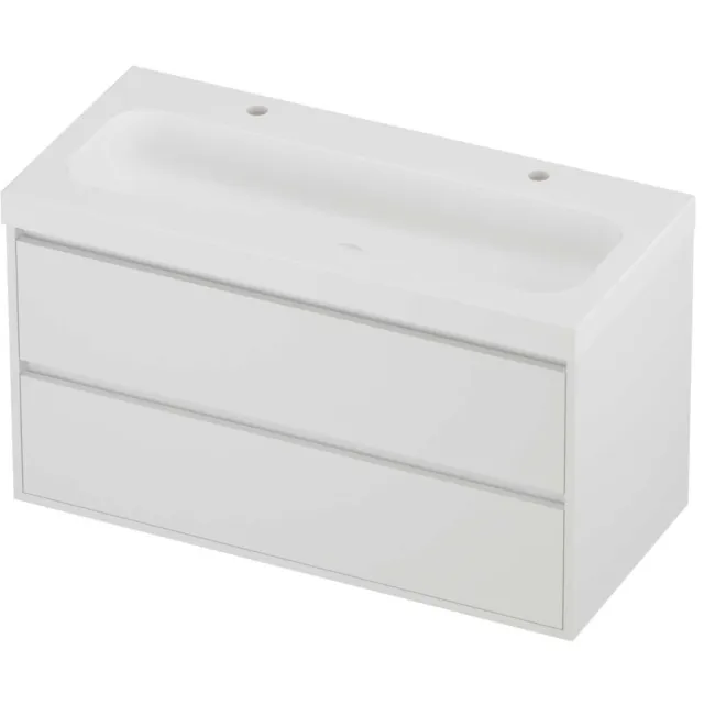 Proline Haga Badmeubelset Polystone Mezza 2 Kraangaten Greeploos 100x46x58 cm Mat Wit Mat White