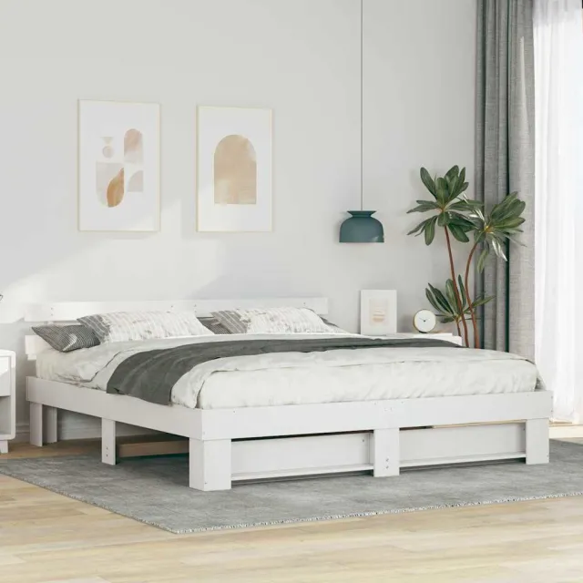 vidaXL Bedframe met hoofdeinde Wit 200 x 200 cm Massief grenenhout