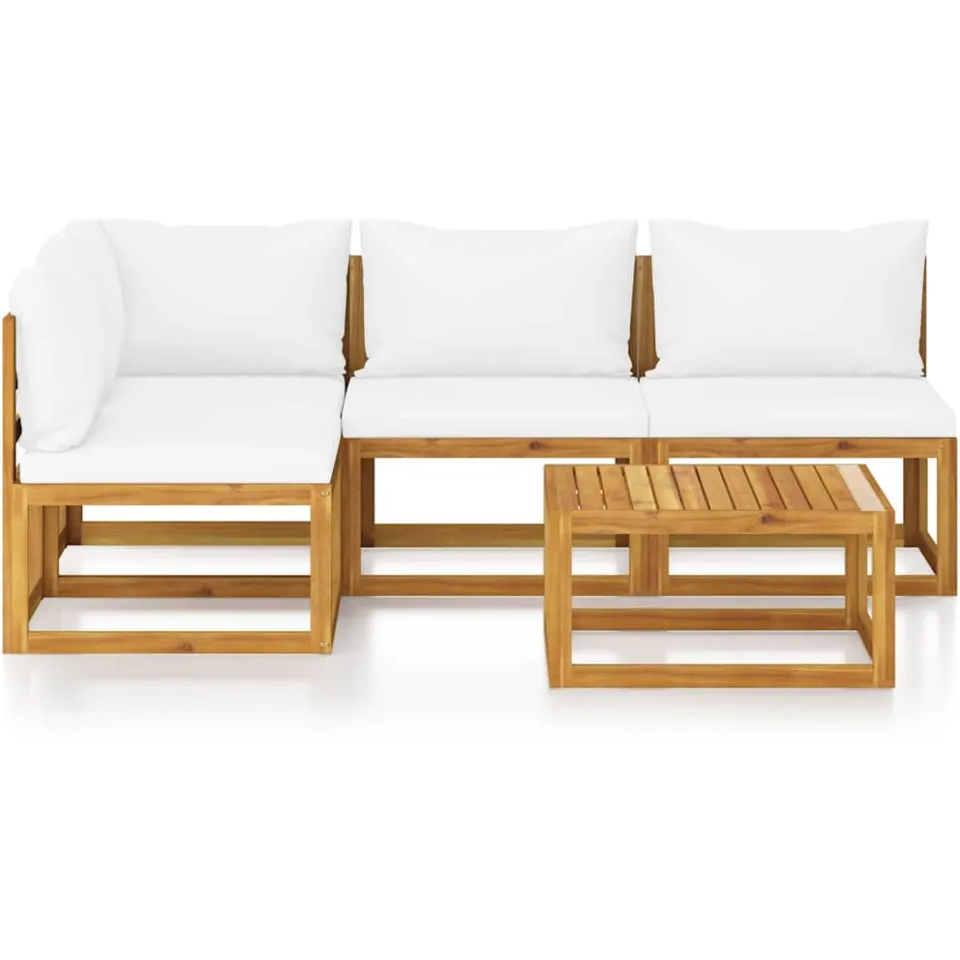 vidaXL 5-delige Loungeset met kussens massief acaciahout crème
