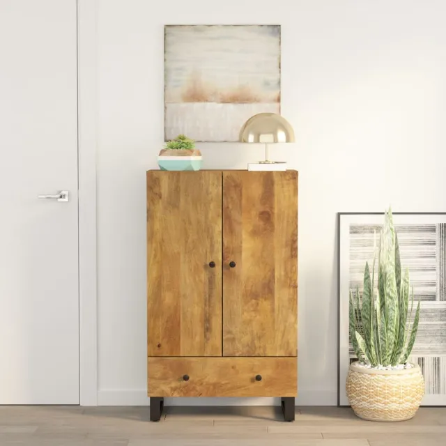 vidaXL Hoge kast met lade 60x33x100 cm massief mangohout en ijzer bruin, foto 2