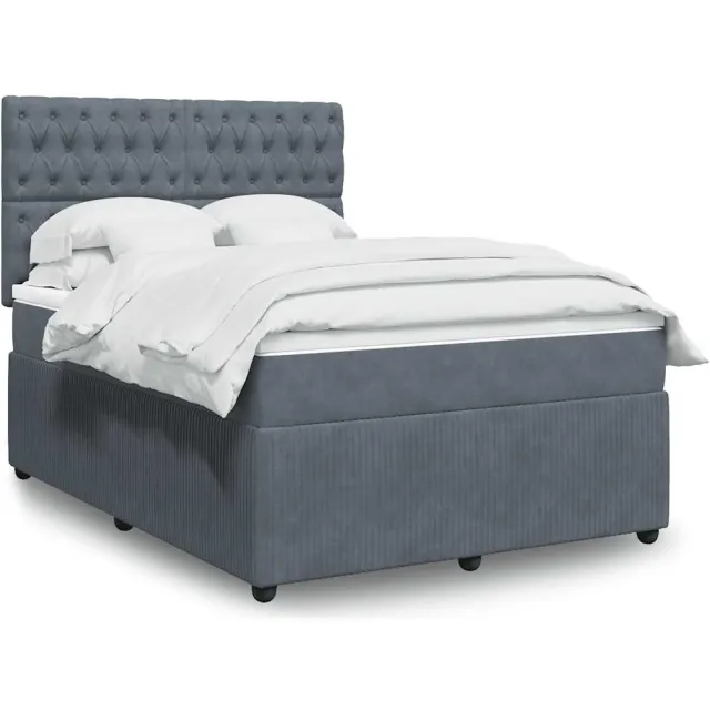 vidaXL Boxspring met matras fluweel donkergrijs 160x200 cm grijs