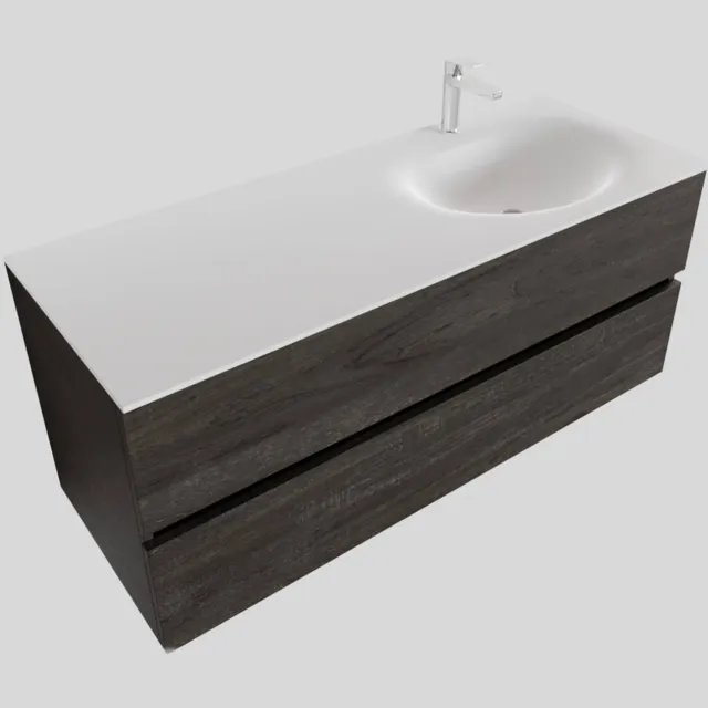 Boss & Wessing Badkamermeubel Solid Surface BWS Stockholm 120x46 cm Rechts Wood Dark Brown (met 1 kraangat) Houtlook