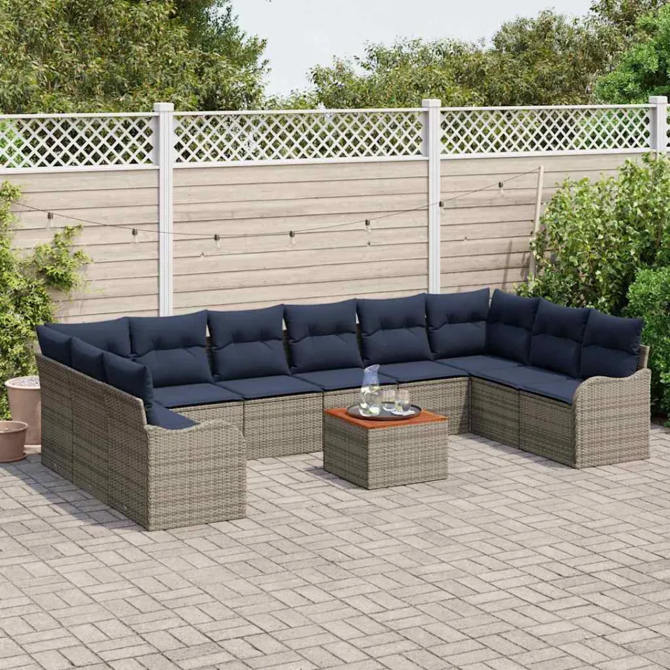vidaXL Tuinbankenset 11 st Grijs poly rattan, foto 3