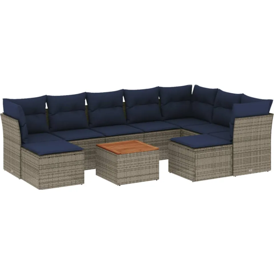 vidaXL 10-delige tuinbankset met kussens, grijs polyrotan, foto 3